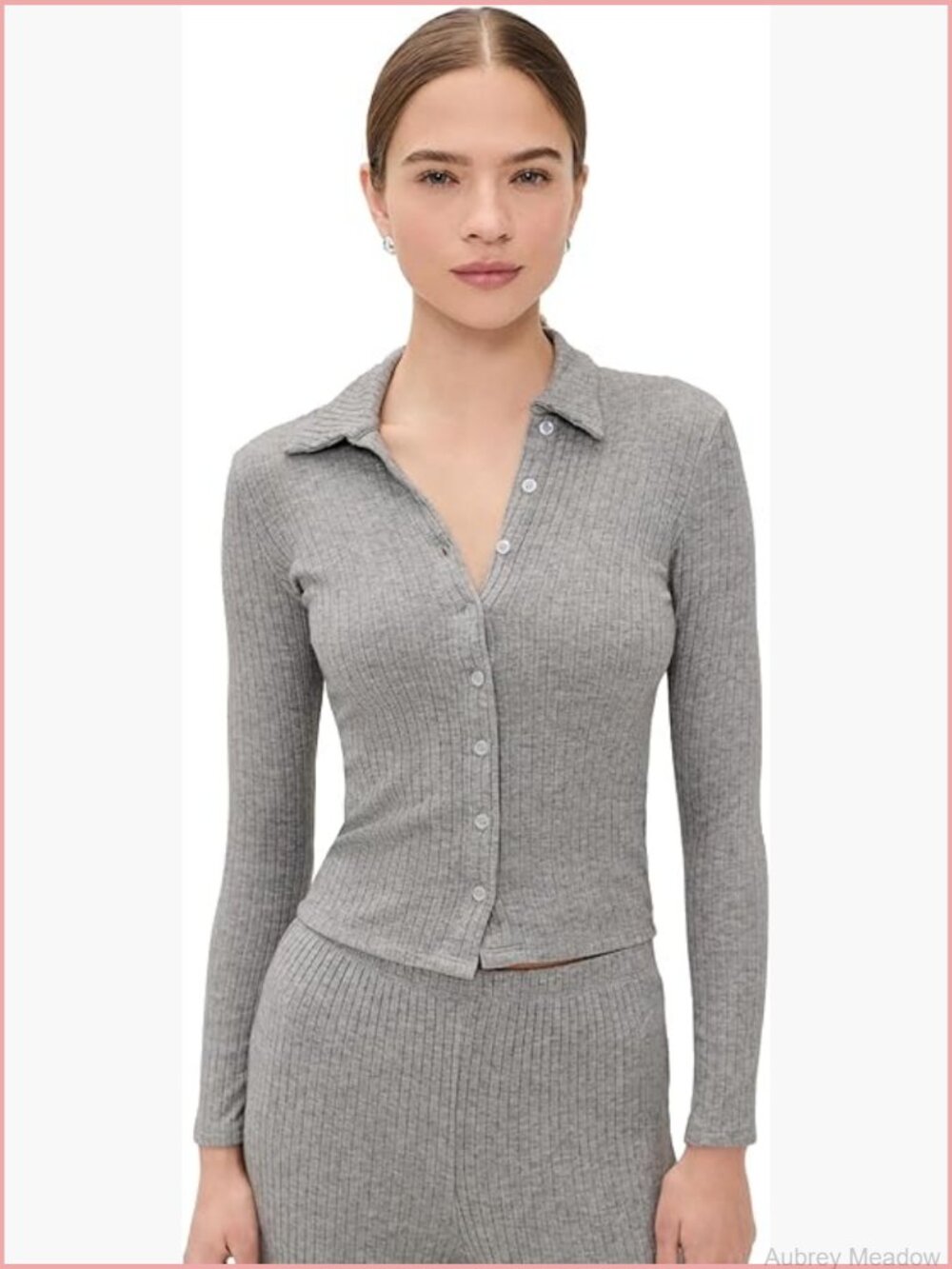 Long Sleeve Cardigan with Collared Neck - Lightweight Ribbed Knit - Picture 1 of 6